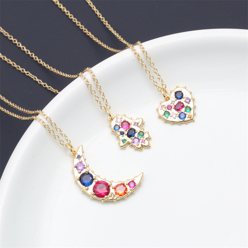 Fashion Moon Heart Shape Copper Necklace Zircon Copper Necklaces