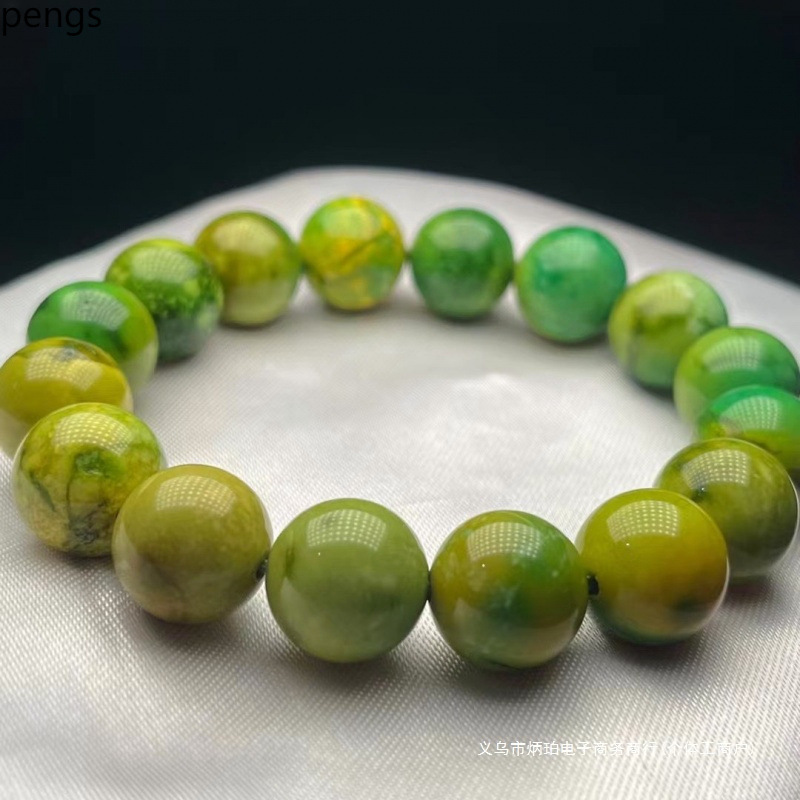 Authentic Natural Hubei Yunxi Raw Ore High Porcelain Rapeseed Yellow Turquoise Round Bead Bracelet Buddha Beads with Certificate.