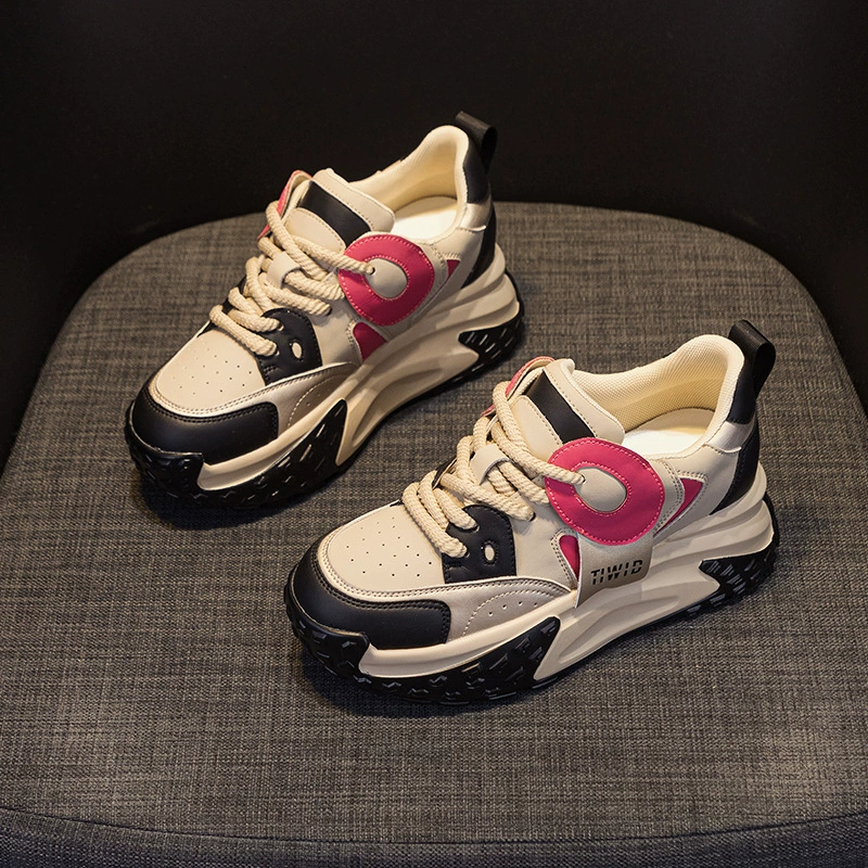 Женские кроссовки в стиле «dad shoes» черно-белые с увеличенной высотой, на толстой подошве, осень 2025, новинка, повседневные, модные, универсальные, трендовые