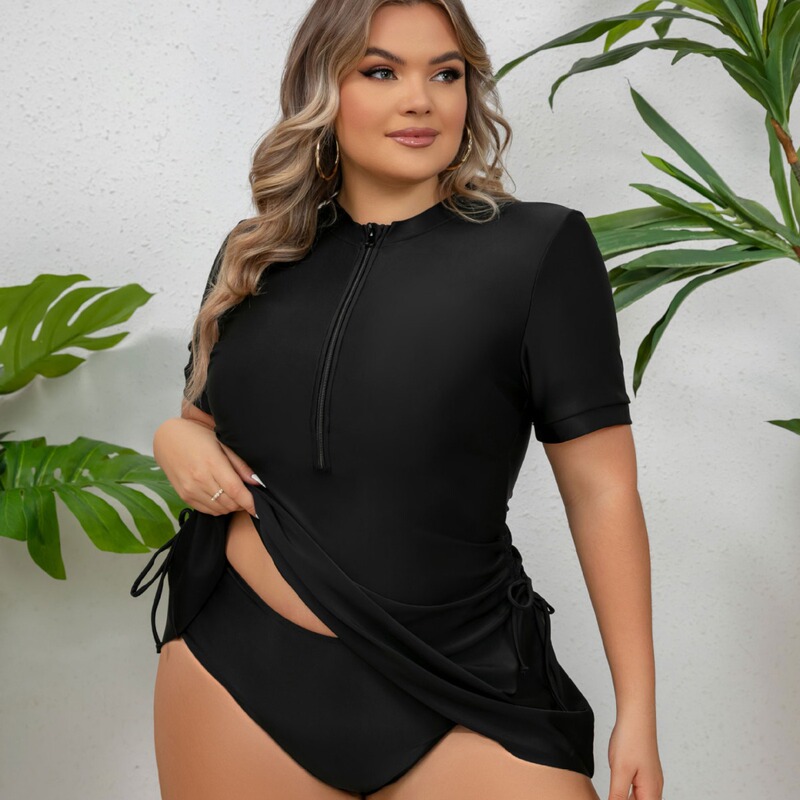 Women's plus size Split Swimsuit European and American Plus Fat Split Swimsuit Drawstring Swimsuit Briefs Zipper Tankini Women
