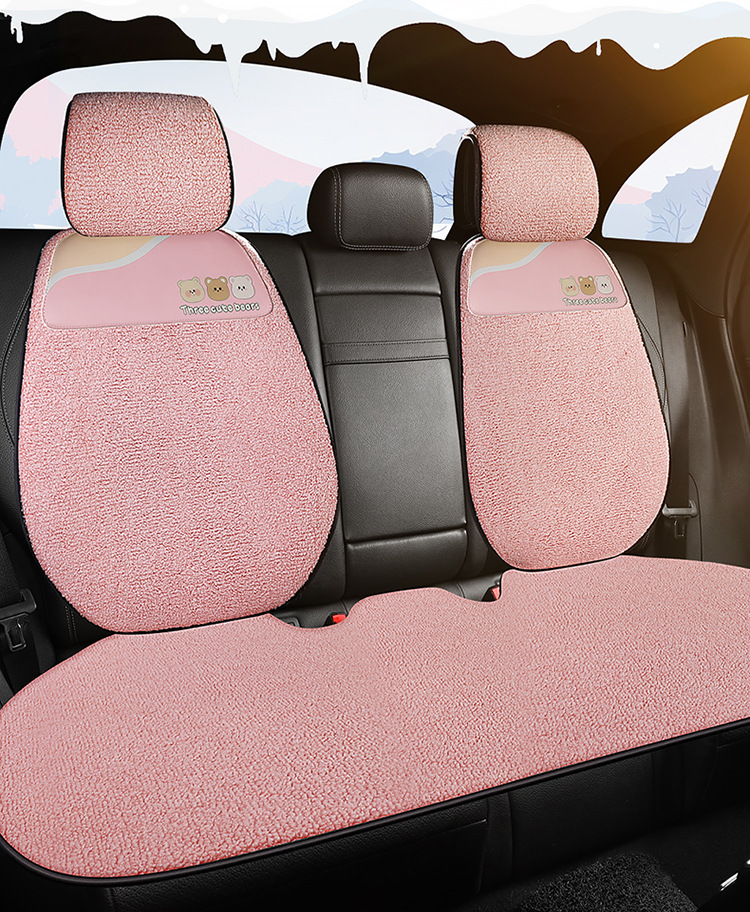 Car Cushion Winter Plush Thickened Warm Universal Cartoon Three Bears Ass Pad Universal Women's Non-Slip Seat Cushion