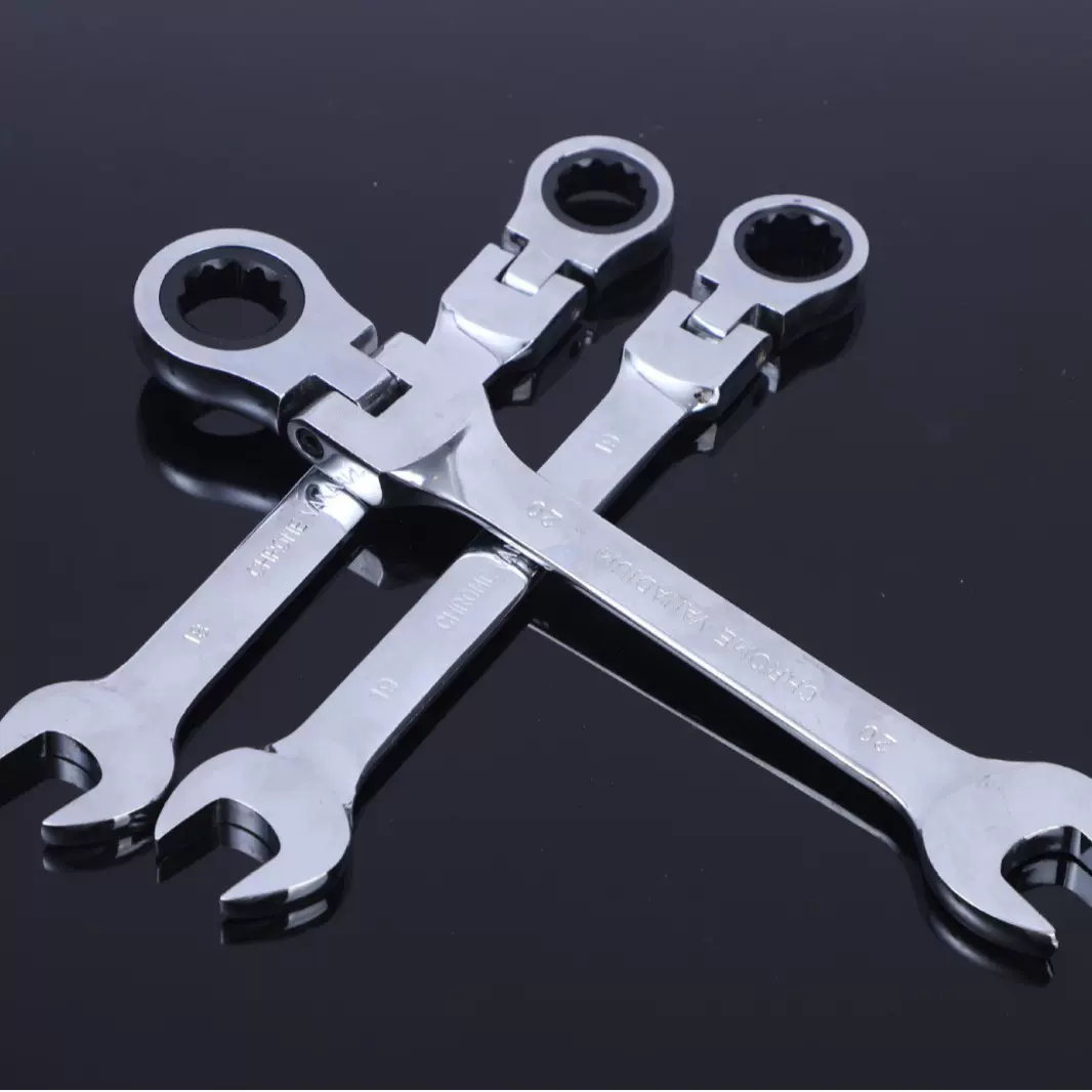 工厂批发摇头两用棘轮扳手8--32mm镜面亚光快速扳手开口梅花扳手