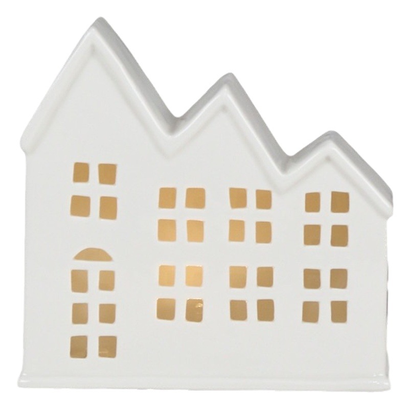 Cruzar la frontera europea y americana estilo cerámica hueco casa LED luz artesanía nuevo estilo europeo decoración creativa Casa de porcelana blanca al por mayor