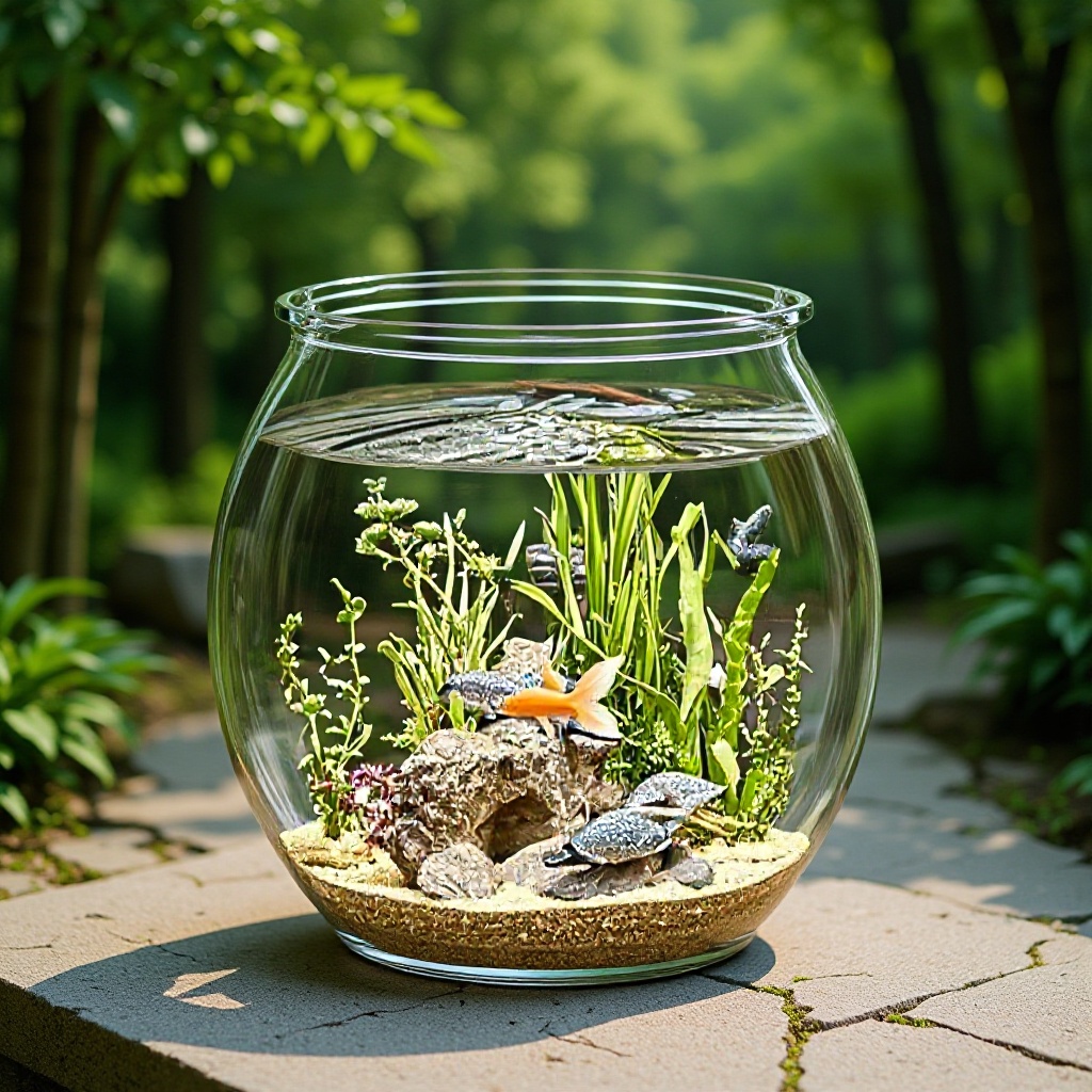 Dəyirmi plastik akvarium, şəffaf stolüstü balıq qabı