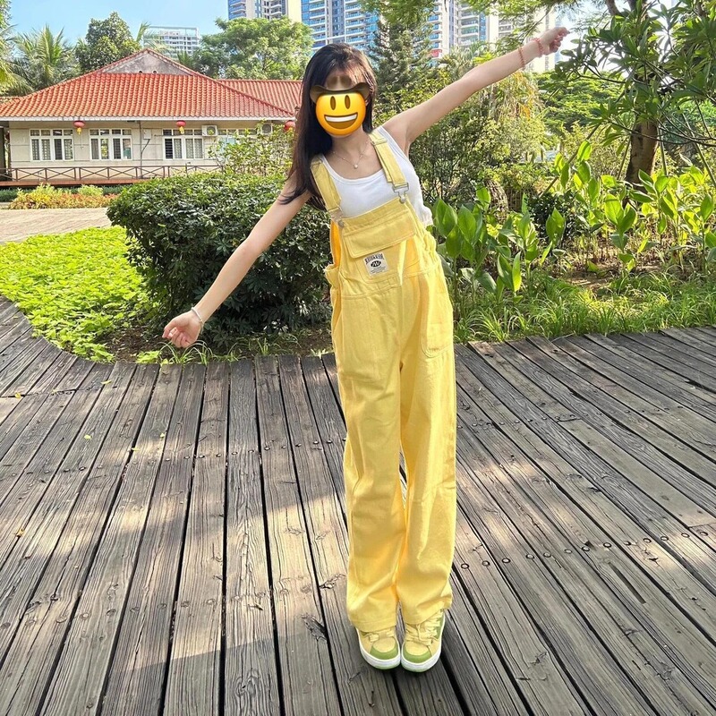 Korean Dopamine Overalls for Women 2025 New Autumn Design Cute Petite Japanese Denim Wide-Leg Pants