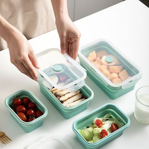 Silicone folding lunch box travel portable picnic box food box lunch box home microwave silicone crisper