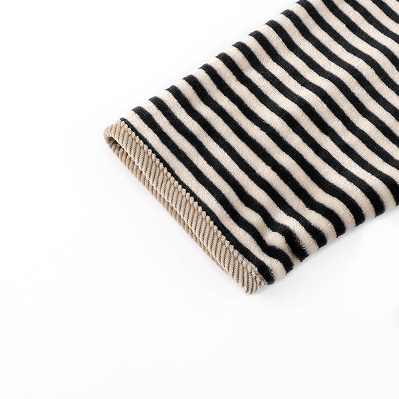 재고 도매 산호 양털 파자마 여성의 가을과 겨울 줄무늬 후드 겨울 기모 두꺼운 플란넬 홈 세트