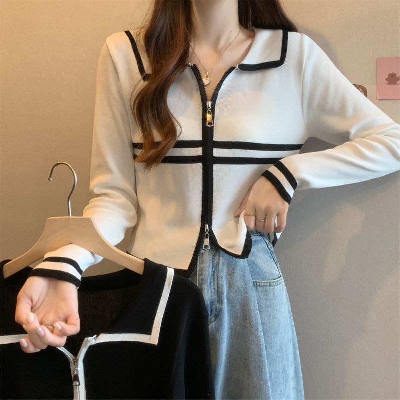 Korean Style Long-Sleeve Short Knit Sweater for Women, New Autumn 2026 Design, Unique and Exquisite Zip-Up Base Shirt Korean Style Long-Sleeve Short Knit Sweater for Women, New Autumn 2026 Design, Unique and Exquisite Zip-Up Base Shirt