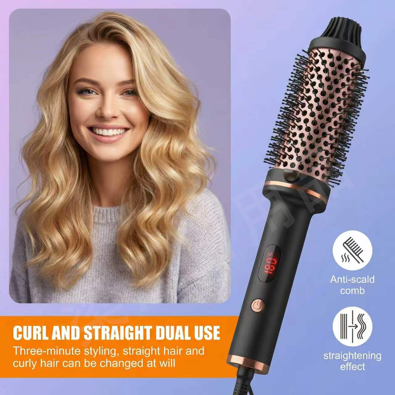 Cross-Border New Curling Comb Hot Air Comb Curling Wand Straight and Curling Dual-Use Curling Iron Large Curl Inner Bangs Perm Iron