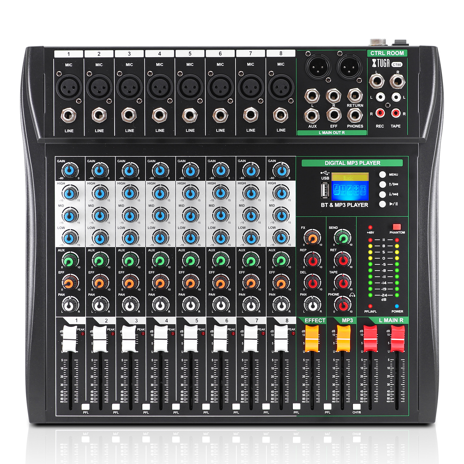XTUGA mezclador profesional de 8 vías con reverberación Bluetooth mezclador multicanal mezclador CT80 Equalizador de efectos