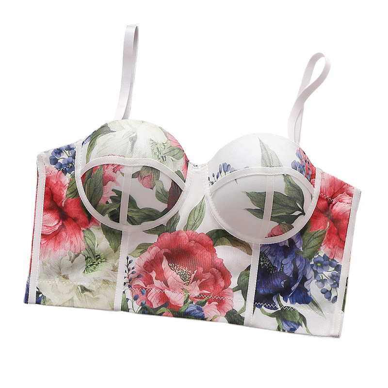 Retro Rose beauty back Sling girl's One-Piece sexy push-up impreso ropa interior con almohadilla en el pecho