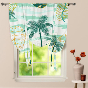 Cross-border Hot Selling Nordic Style Half Curtain Green Plant Bow Tie Curtain Living Room Bedroom Kitchen Curtain Modern Simple