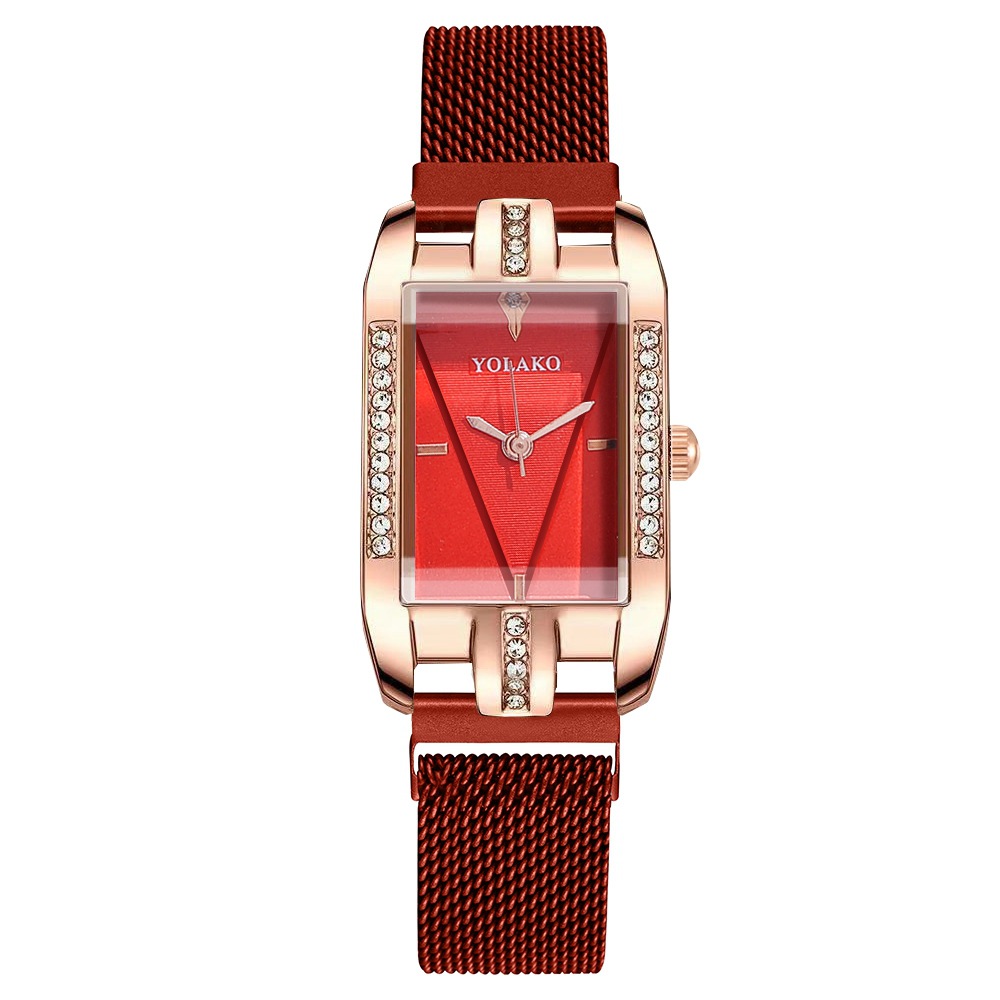 Nuovo cinturino in magnetite con orologio al quarzo da donna con design a triangolo invertito, stile quadrato, stile OL, con diamanti intarsiati_voghion.com