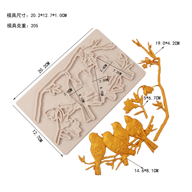 Fondant molde de silicona pájaro rama seco ritmo cake Edge hojas chocolate epoxi decorativo