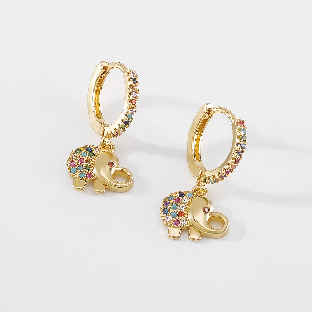 Simple Ear Buckle Cute Rainbow Elephant Earrings Copper Zircon Earrings display picture 3