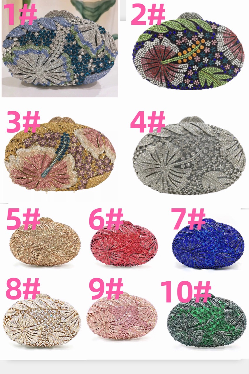 Túi clutch nữ dự tiệc đính đá kim cương hoa rỗng màu bạc — 4 # màu bạc chi tiết 2
