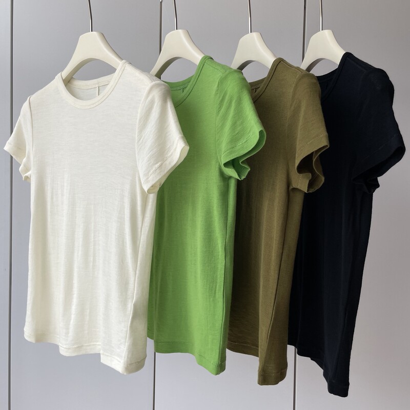 100 merino wool gentle temperament! Women's Crewneck Back Middle Stitch Temperament Slimming Pullover Short Sleeve T