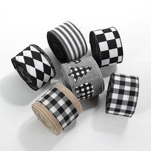 Imitation Linen Christmas Black and White Plaid Ribbon Gift Packaging Christmas Garland Bow Decoration Strap Wholesale
