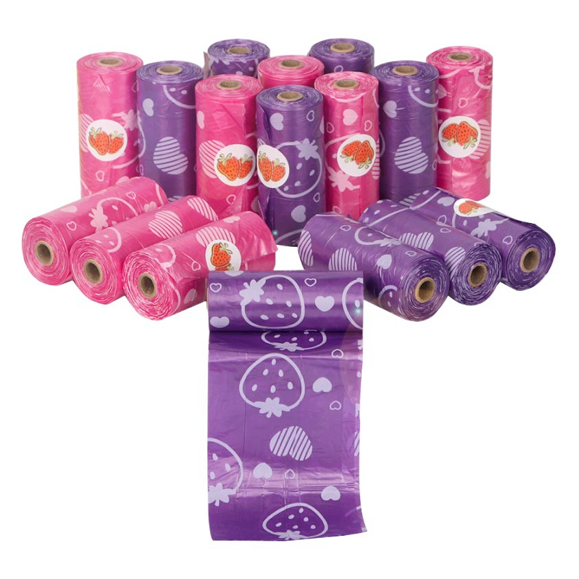 Кросс-граничные поставки пакетов для уборки за питомцами с ароматом клубники, биоразлагаемых пакетов для собачьих экскрементов, пакетов для кошачьего наполнителя и мусора.