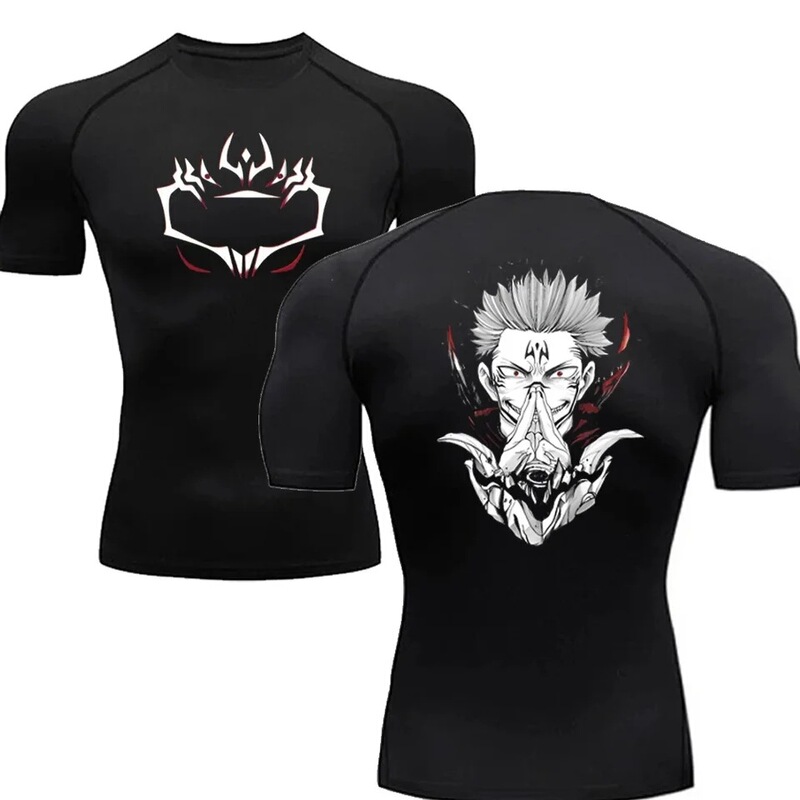 Fitness Sports T-Shirt Men Compression Shirt Anime Jujutsu Kaisen Tight Fitness T-Shirt Fitness Elastic Top