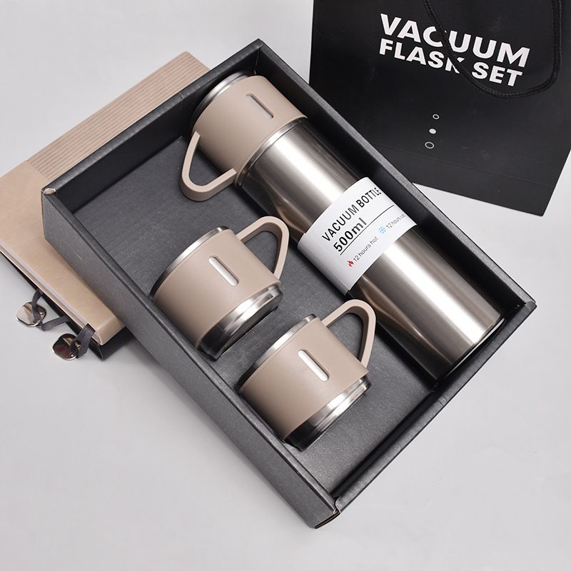Factory Direct Supply New Stainless Steel Vacuum Cup Double Layer Vacuum Portable Water Cup One Cup Three Lid Gift Pot Sets