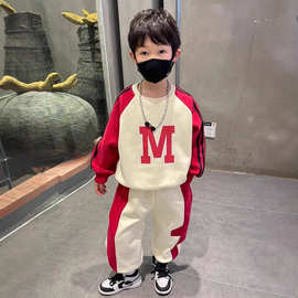 童装男童秋装套装2024新款洋气帅气字母拼色中大童运动休闲两件套