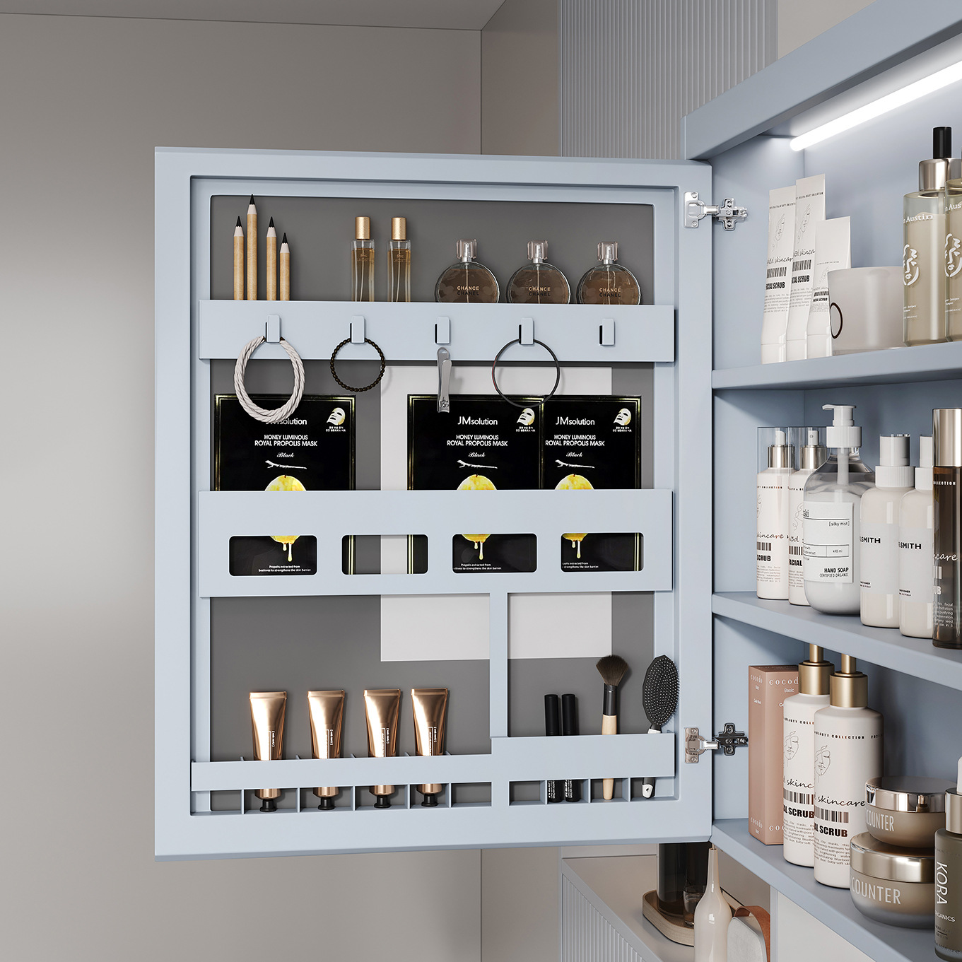 Gabinete de baño de acero inoxidable azul simple combinación de cerámica en una bañera lavabo gabinete