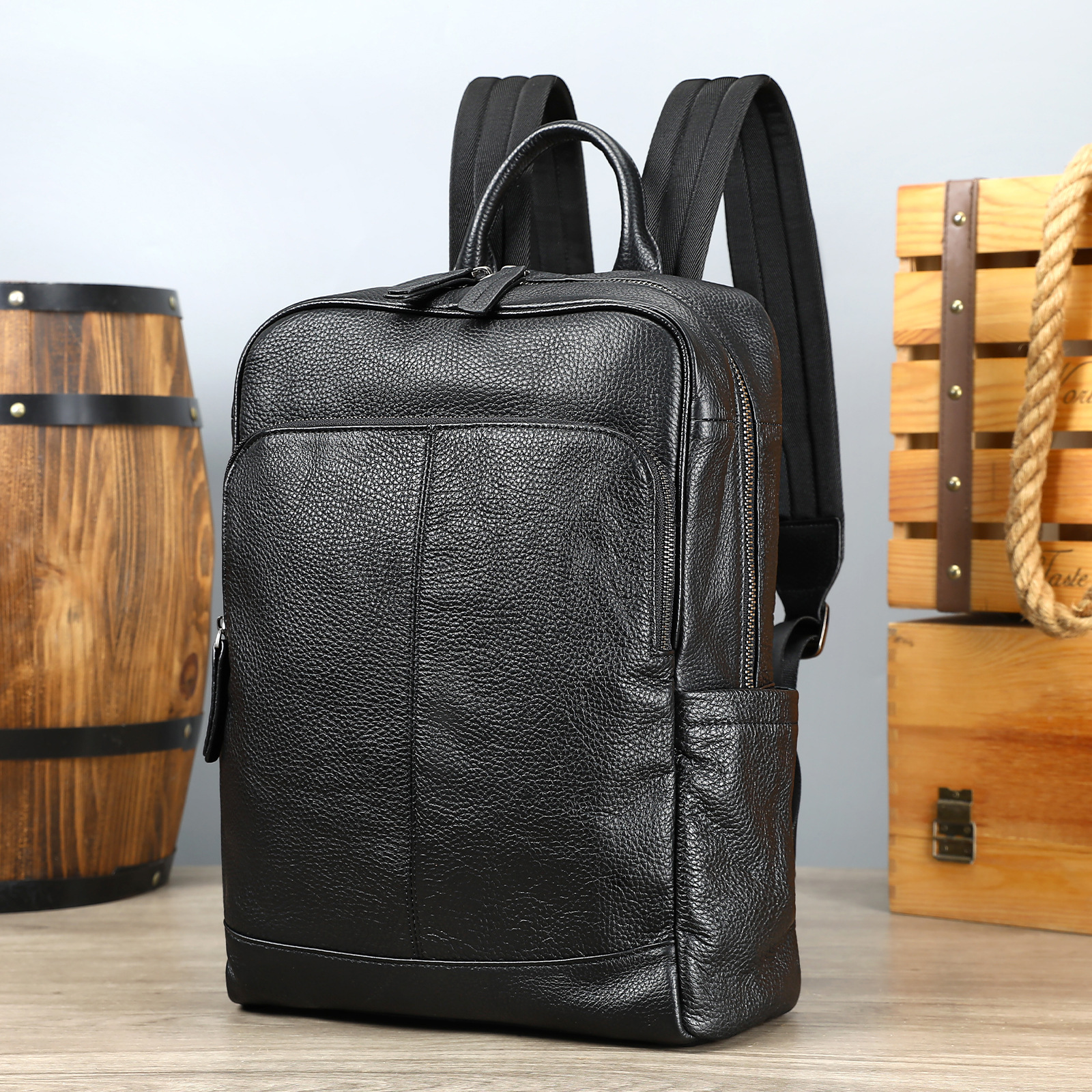 Men's Genuine Leather Backpack Waterproof Top Layer Cowhide Business Casual Travel Computer Bag_voghion.com