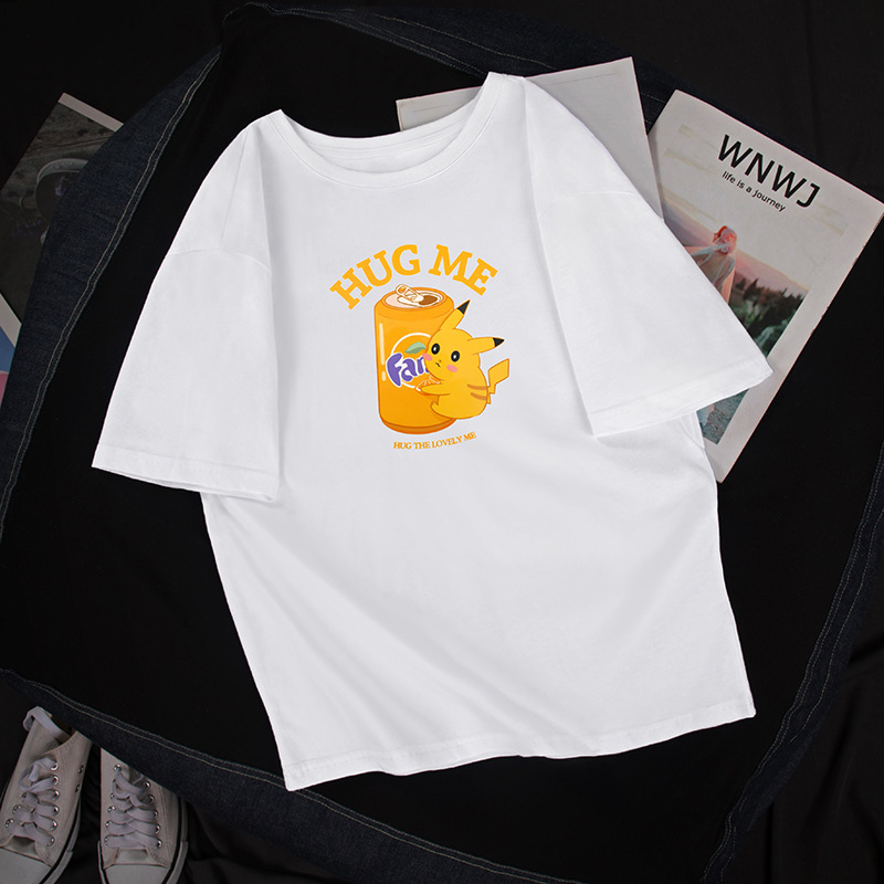 Pikachu Cartoon Printed Short-Sleeved 2025 Summer New Pure Cotton Round Neck Pullover T-Shirt Drop Shipping
