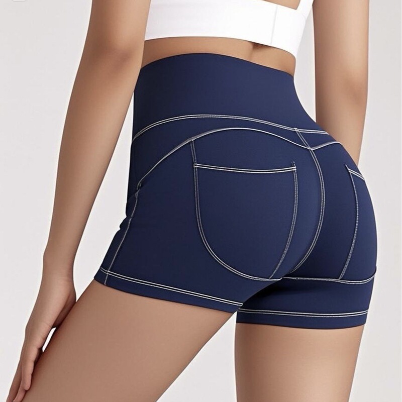 Denim Style Sports Shorts High-Waisted Butt-Lifting Slimming Yoga Pants Elastic Tight Ultra-Short Running Fitness Shorts