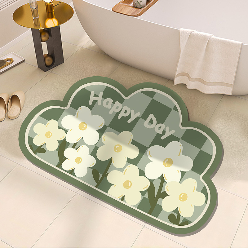 Modern Flower Diatom Mud Floor Mat Bathroom Absorbent Foot Mat Bathroom Non-Slip Door Mat Toilet Door Quick-Dry Mat