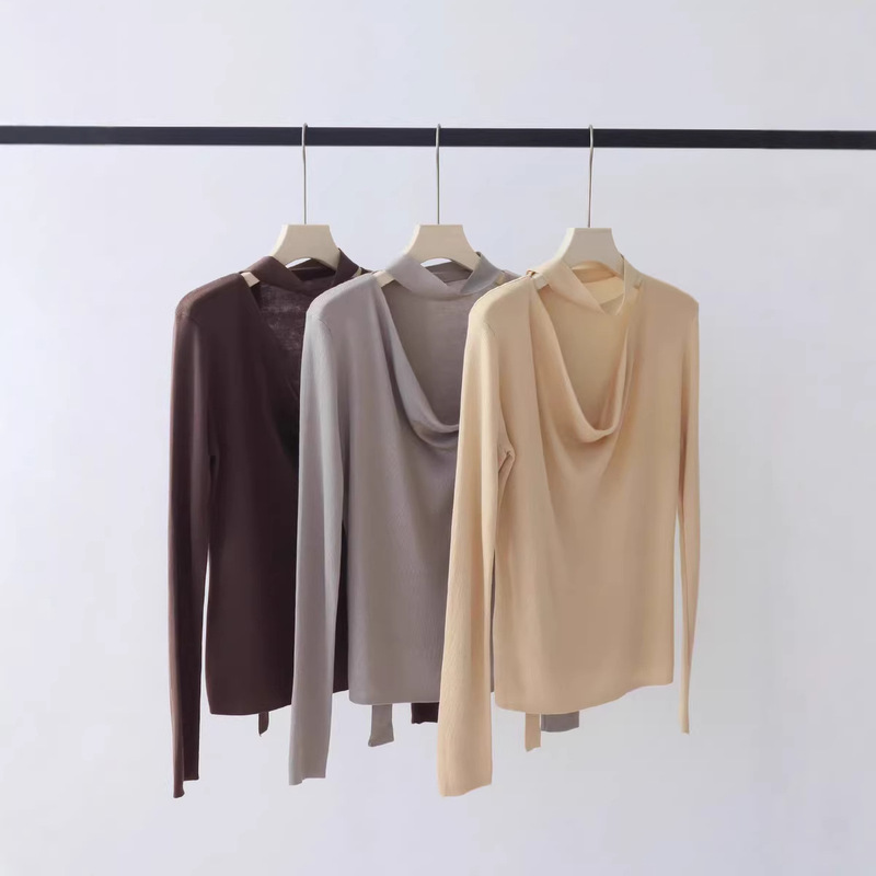 Lyocell Tencel Base Shirt with Tie and Ribbon, Long-Sleeve Knit Top Wholesale, Nanyou Original High-End Women's Clothing Lyocell Tencel Base Shirt with Tie and Ribbon, Long-Sleeve Knit Top Wholesale, Nanyou Original High-End Women's Clothing