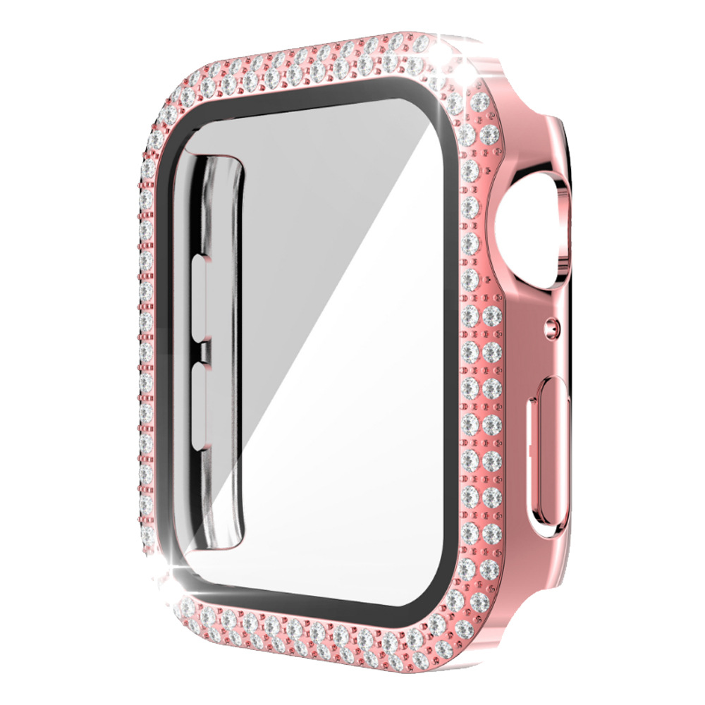 Adecuado para Apple doble fila diamante con caja de cristal Apple watch7/SE/6/5/43 todo incluido resistente a la caída caso duro