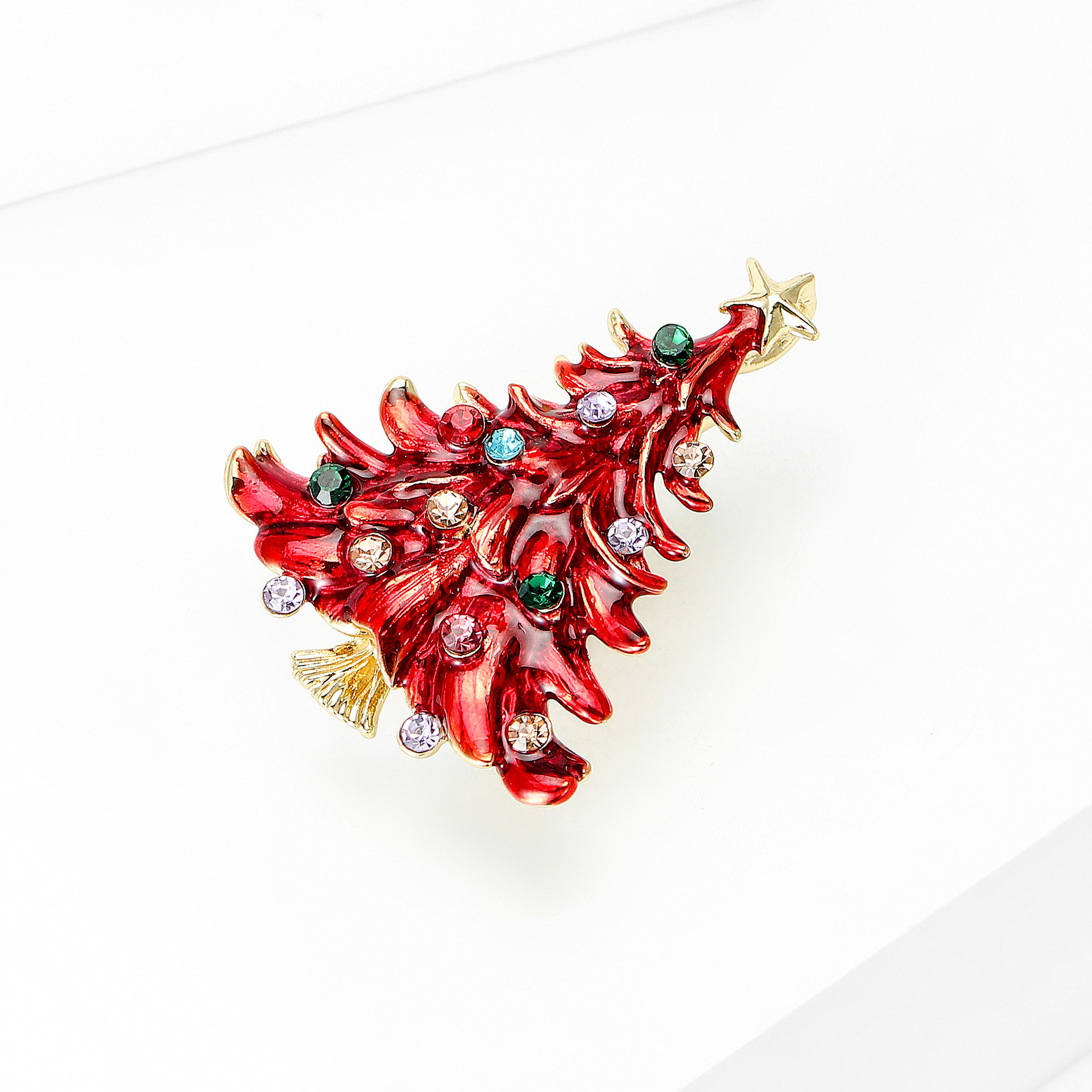 European and American New Style Enamel Rhinestone Christmas Tree Brooch Alloy Enamel Fashion Jewelry Versatile Wholesale