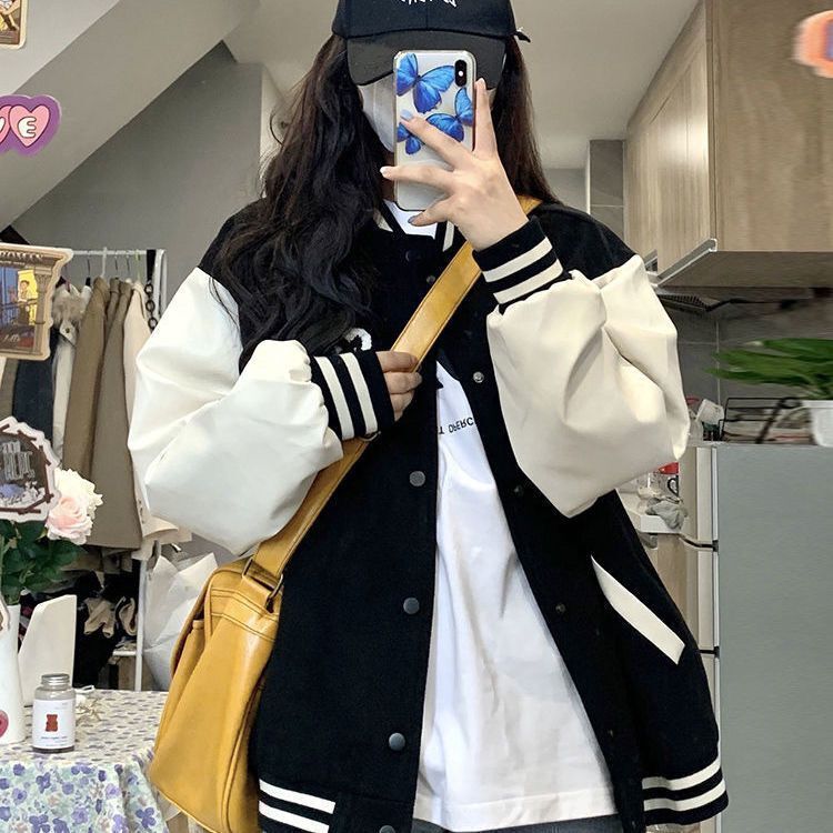 Extra Large size jacket college style baseball uniform women's spring and autumn versatile loose American jacket top men's 200kg