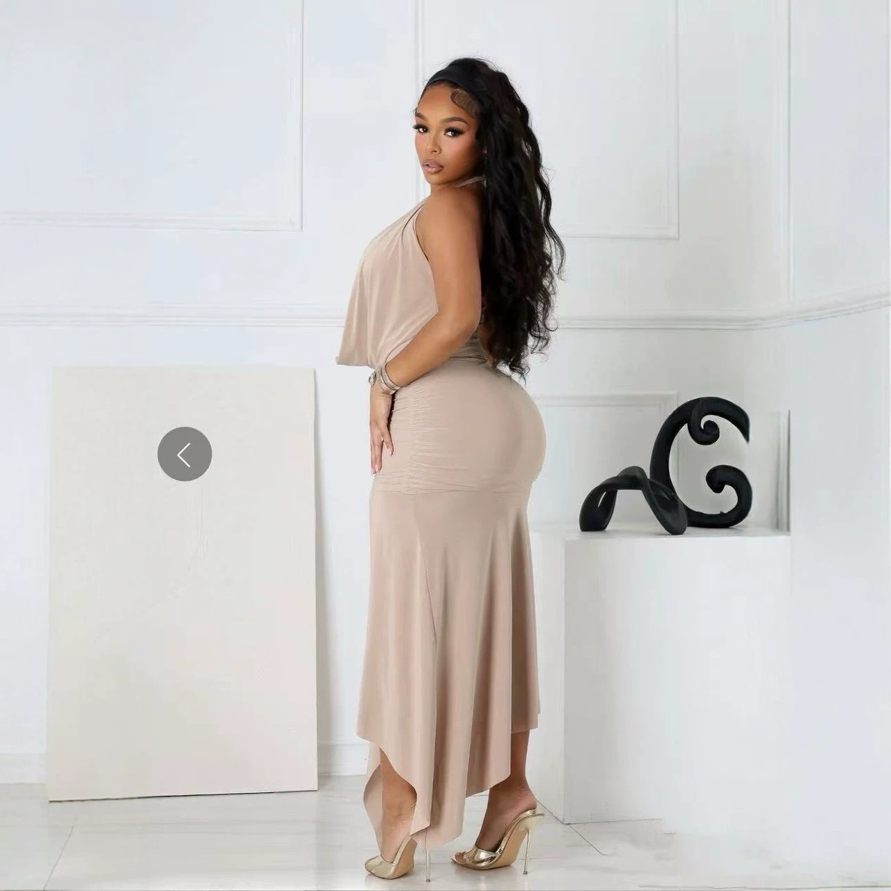 Women's Clothing Sexy Hot Girl Women's Halter Neck V Neck Backless Slit Long Dress Style Fashion Temperament Slim Fit_ecoleips.com