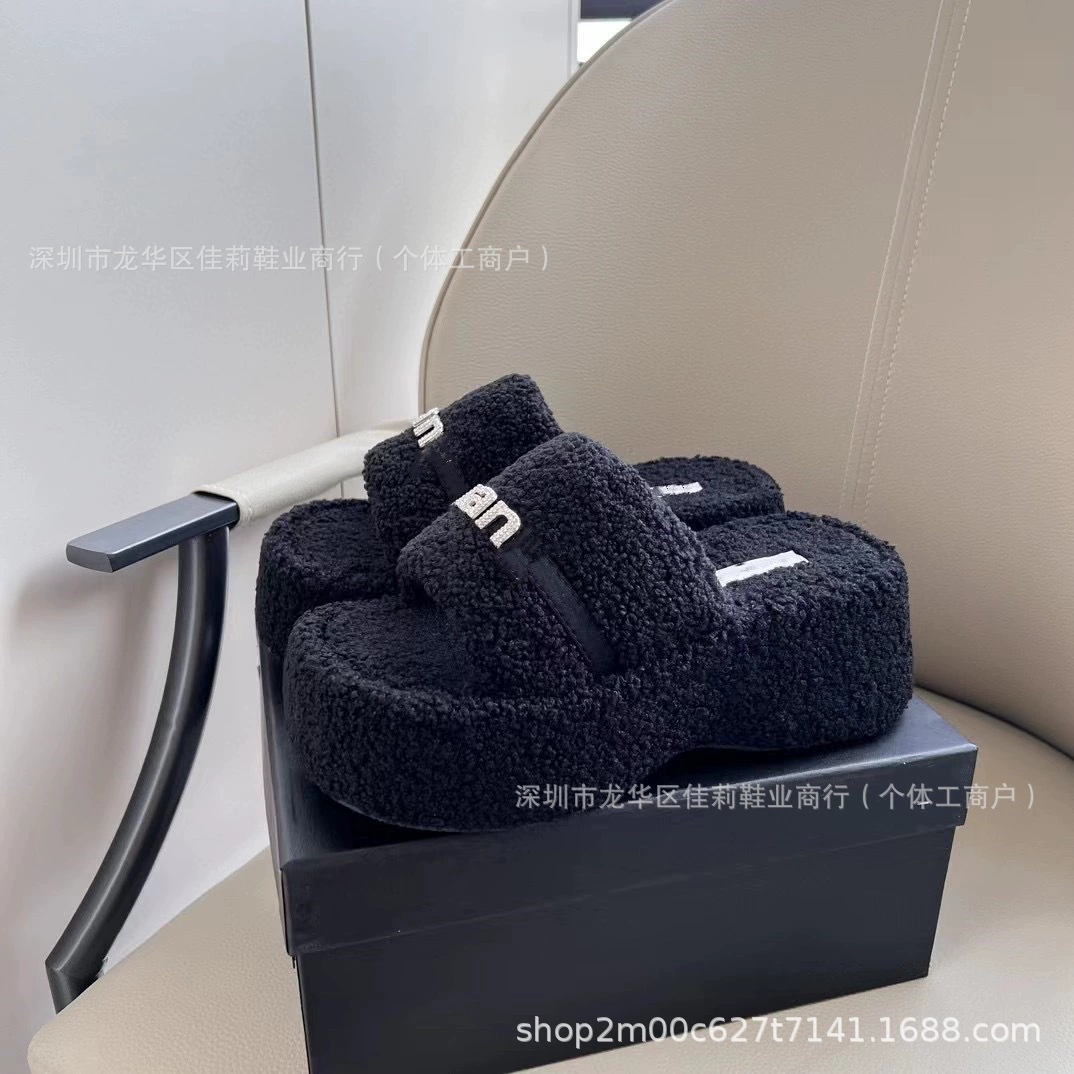 Король с толстой подошвкой на высоком каблуке шерстяные шлепанцы женщины носят на улице 2024 осень и зима