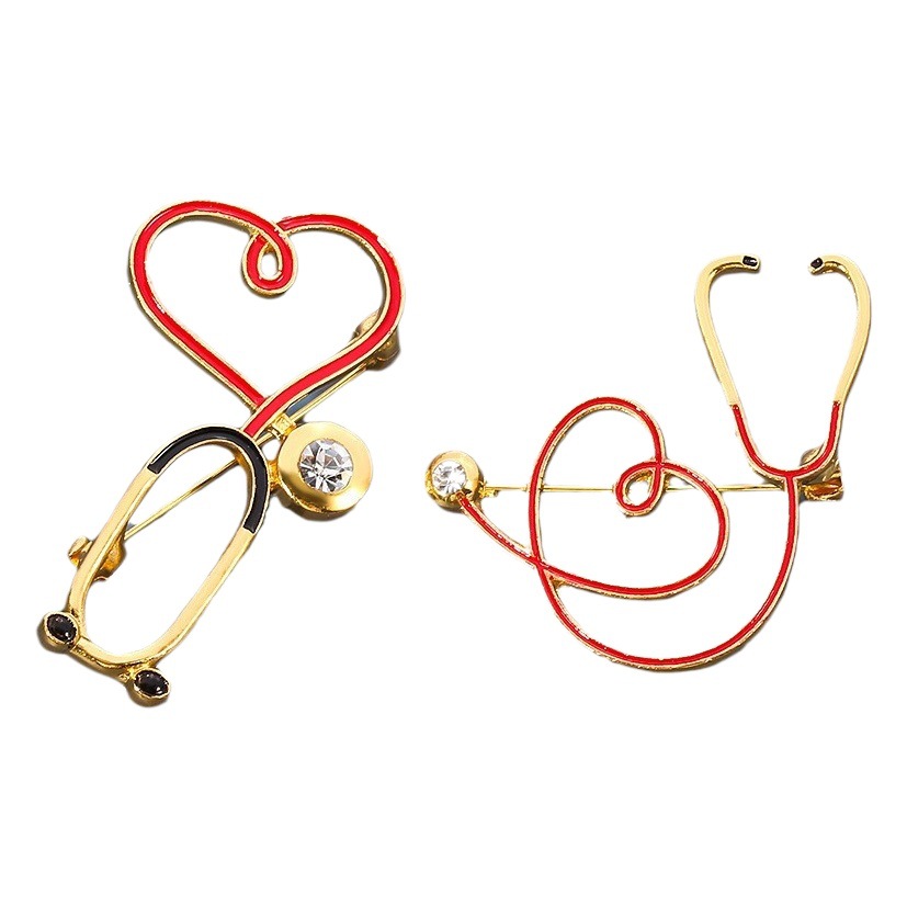 Europeo y americano joyería serie médica metal esmalte broche estetoscopio ECG masculino y femenino doctor enfermera insignia