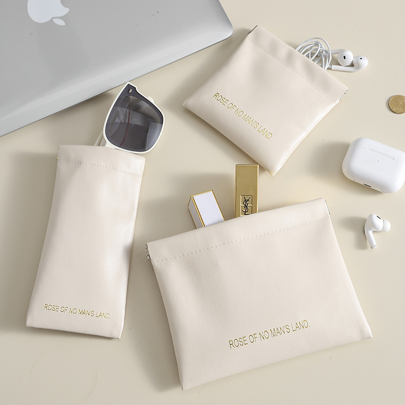 Cross-Border Lipstick Bag, Cosmetics Pu Storage Bag, Automatic Closing Snap Gift Bag, Portable Earphone Data Cable, Coin Purse