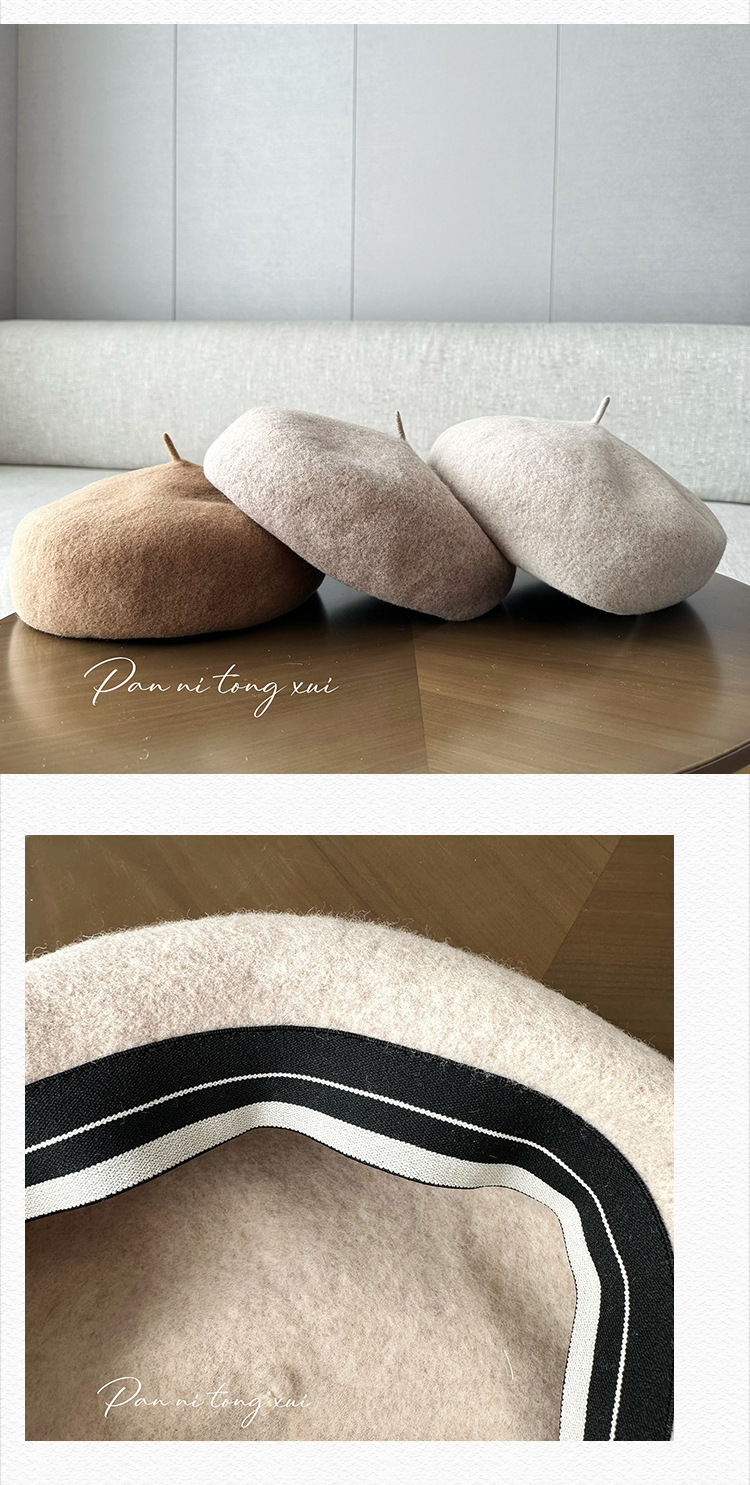 Unisex wollen baret voor dames Artistiek retrogezicht kleine winterwarme wollen schildersmuts_voghion.com