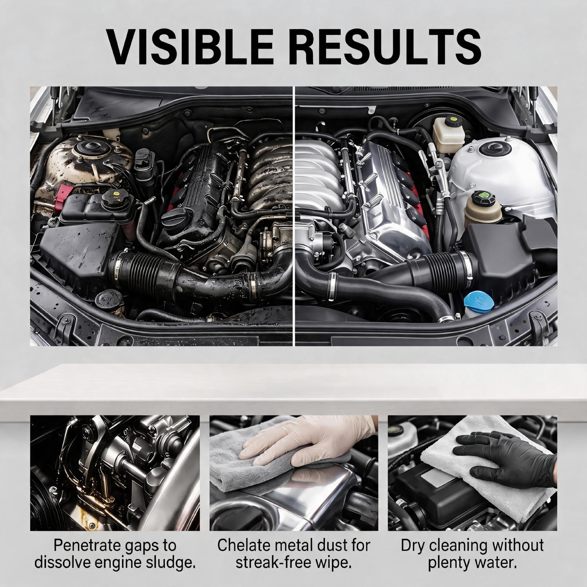 RAYHONG Engine Compartment Cleaner Waterless Oil Sludge Remover Gentle Decontamination Engine Compartment Renovation Maintenance Agent