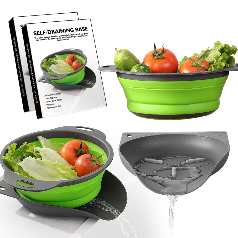 Foldable Vegetable Washing Basin with Drainer, Water Scraper, Water Guide, Round Water Filter Basket for Washing Fruits and Vegetables