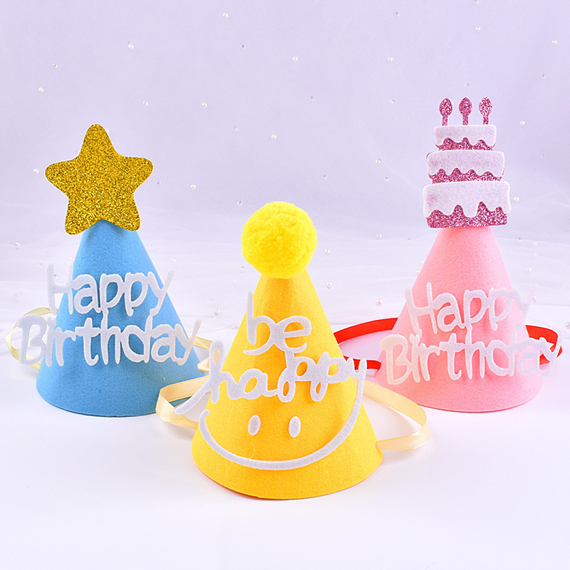 韓国インスタイルクリエイティブ diy 誕生日帽子赤ちゃん 1 歳の装飾不織布パーティー誕生日帽子フェルト帽子|undefined