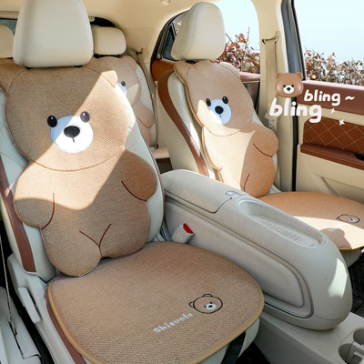 Cute Car Seat Cushion for Women, Summer Cooling Pad, Universal for All Seasons, Cartoon Car Seat Cover, Summer Breathable Linen Seat Cushion