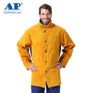 Youmeng AP-3060 golden yellow leather with blue back cloth welding overalls cowhide material fire retardant clothing