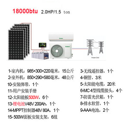 Solar Photovoltaic Air Conditioner Package Solar Power System 1.0Hp 18000Btu Air Conditioner Power Generation Integrated