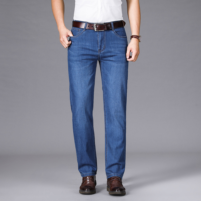 Summer Thin Men's Jeans Straight-leg Loose Trendy Business Pants Men's Middle-aged Stretch Fashion Pants