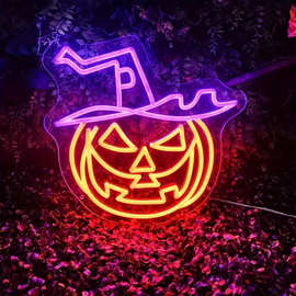 万圣节霓虹灯 南瓜幽灵happy halloween.Trick or Trea万圣节标志