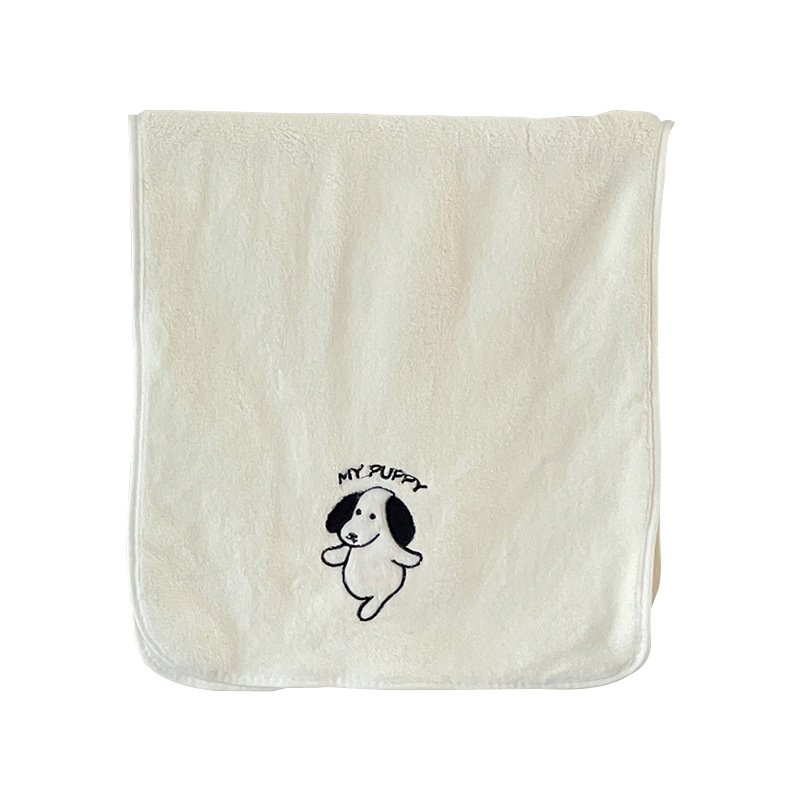 Toallas de baño encantadoras para mujeres de baño doméstico se pueden envolver bordado toallas de perro blanco sombrero de cabello seco de tres piezas conjunto de dibujos animados coreanos