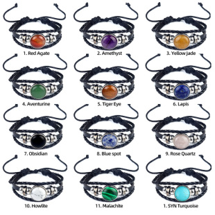 1909-Natural Crystal Agate Stone Inlaid Leather Braided Gemstone Bracelet Time Gemstone Bracelet Cross-Border Supply